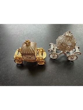 Oifu Jeweled Enamel Cinderella Carriage Trinket Boxes Rhinestone Lot of 2